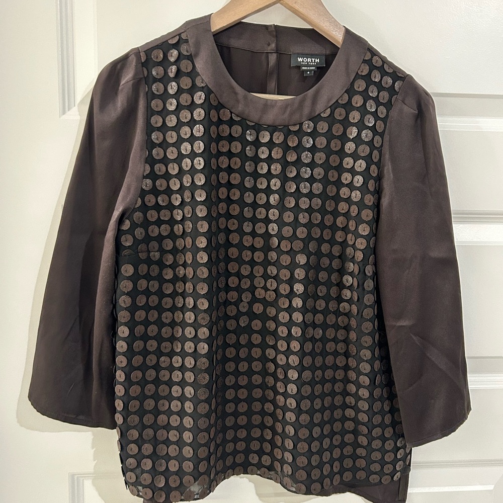 Worth Big Sequin Blouse  Brown Size 6